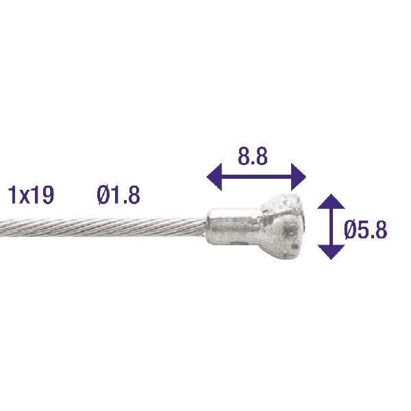 Elvedes Koppeling binnenkabel 2000mm verzinkt ø1,8mm met V-nippel (op kaart)