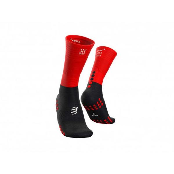 Compressport Mid Compression hardloopsokken zwart/rood T1