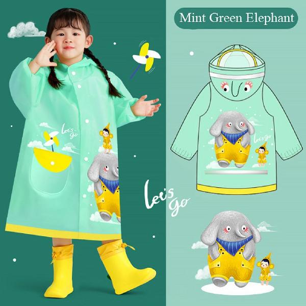 Regenjas / Regenponcho Mint Green Elephant