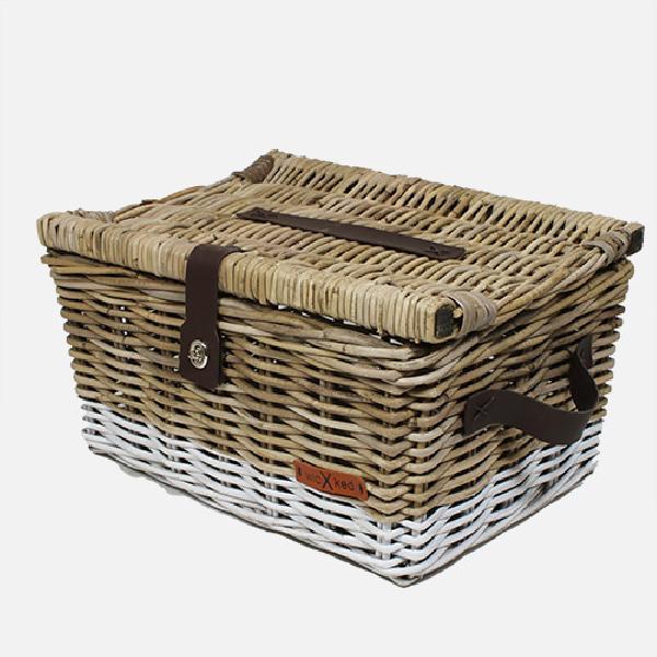 Picknickmand bakkersmand maat L, Grijs Wit (47 x 36 x 26 cm)