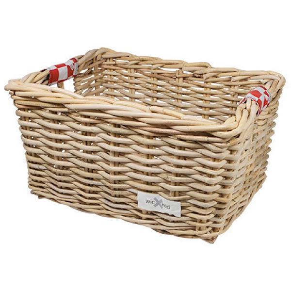 Rieten Fietsmand M Red Checker naturel