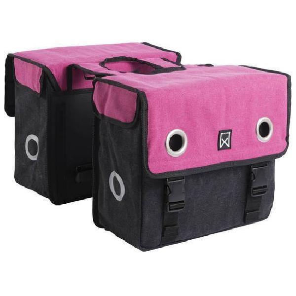 Dubbele fietstas Canvas Tas 40L Roze/zwart