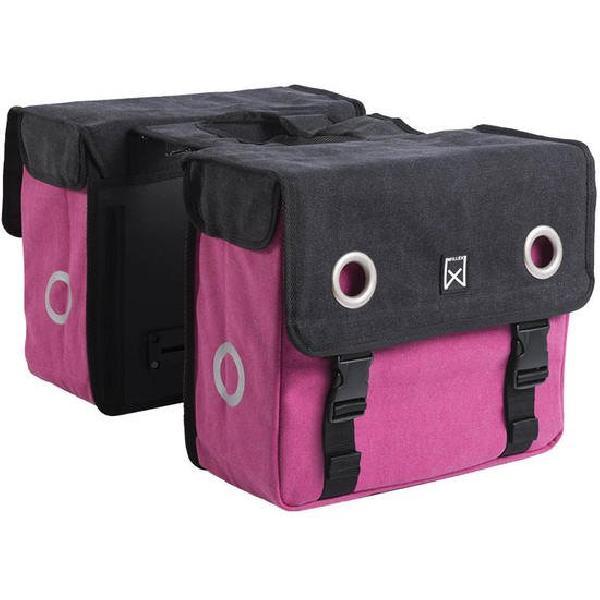 Dubbele fietstas Canvas Tas 30L Zwart/roze