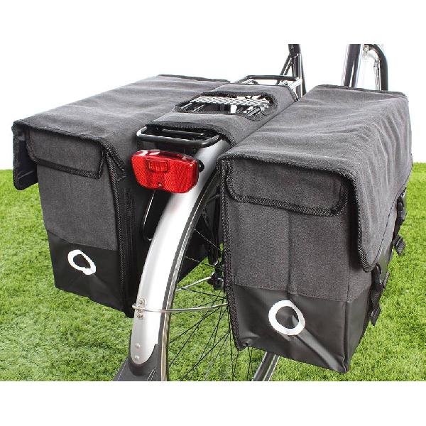 Dubbele fietstas Canvas Tas Plus 48L Zwart