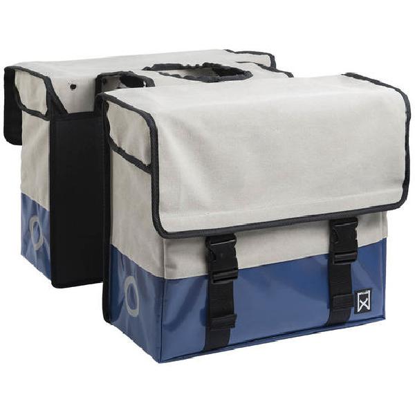 Dubbele fietstas Canvas Tas Plus 30L Naturel/Blauw