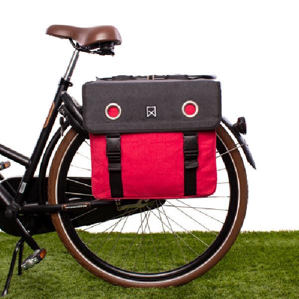 Dubbele fietstas Canvas Tas 40L Zwart/paradise red