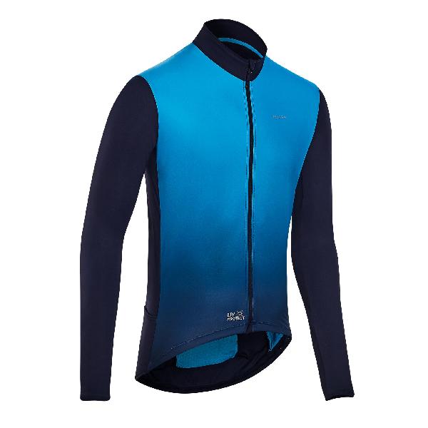 Fietsshirt met lange mouwen voor heren zomer uv-werend rc500 blauw