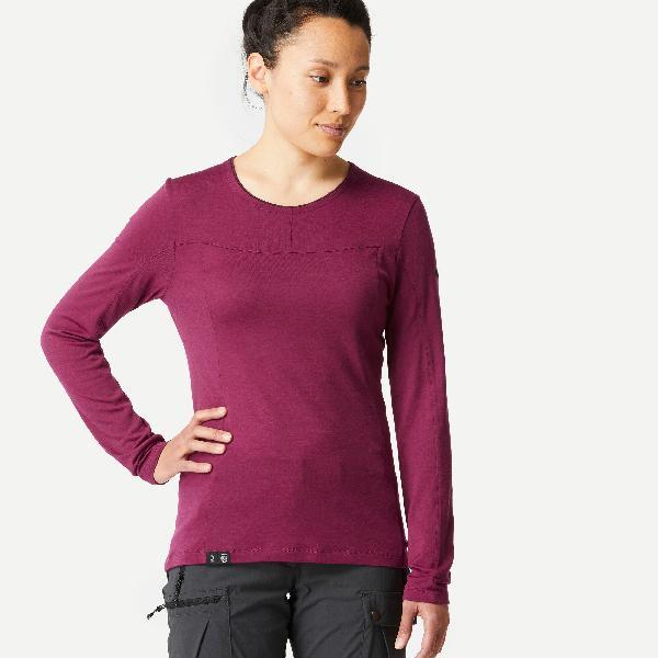 Merino shirt met lange mouwen dames mt500 bordeaux