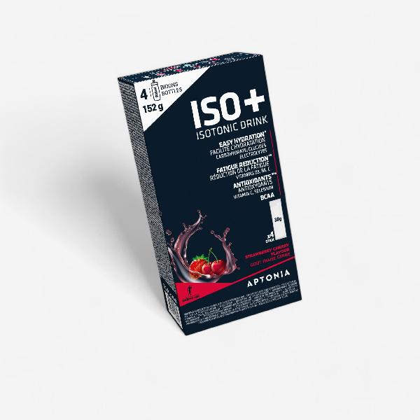 Isotone sportdrank in poedervorm iso+ aardbei/kers 4x 38 g