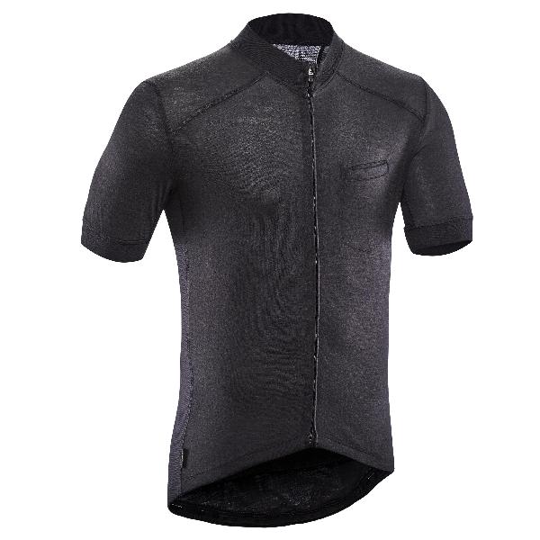 Fietsshirt met korte mouwen voor heren grvl900 merinowol zwart