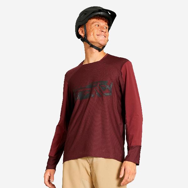 Mtb-shirt met lange mouwen expl 100 bordeaux