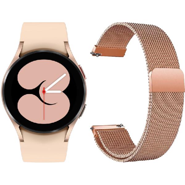 Samsung Galaxy Watch4 40mm Rosegoud + just in Case Samsung Milanees Bandje Rosegoud 20mm