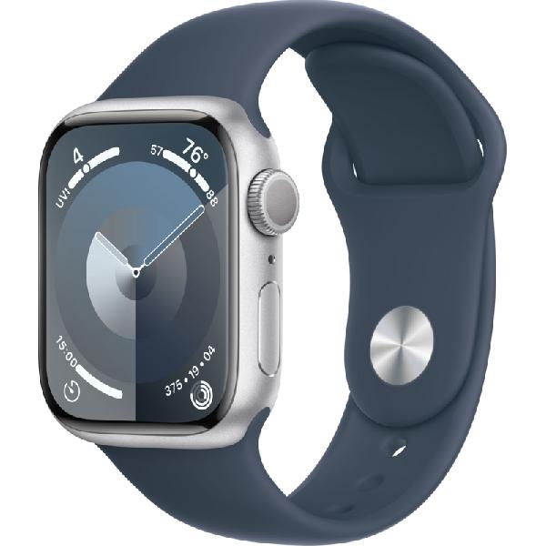 Apple Watch Series 9 41mm Zilver Aluminium Sportband Blauw S/M