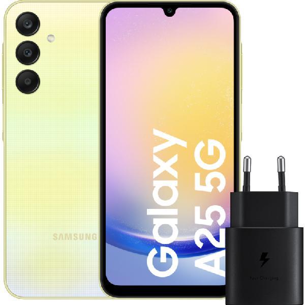 Samsung Galaxy A25 128GB Geel 5G + Samsung Oplader 25 Watt Zwart