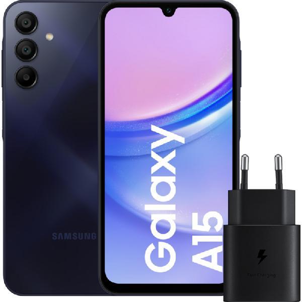 Samsung Galaxy A15 128GB Zwart 4G + Samsung Oplader 25 Watt Zwart