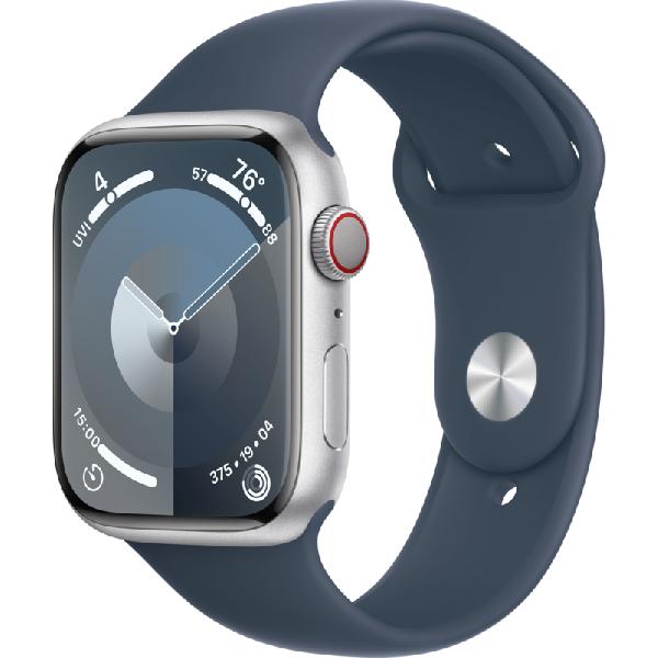 Apple Watch Series 9 4G 45mm Zilver Aluminium Sportband Blauw M/L