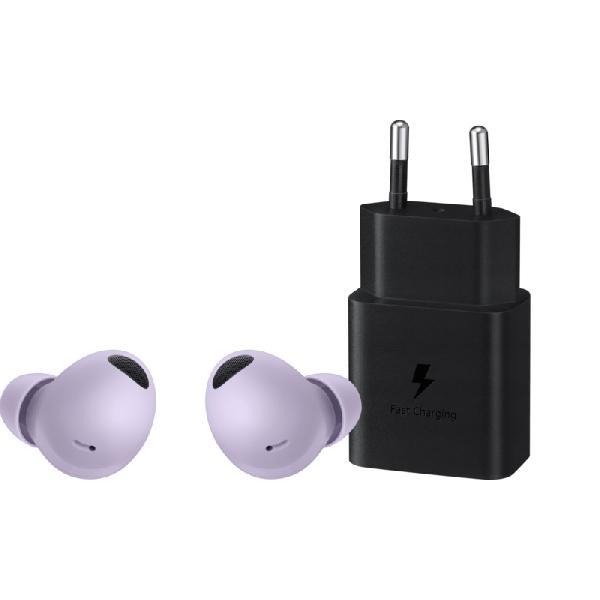 Samsung Galaxy Buds 2 Pro Paars + Samsung Power Delivery Oplader met Usb C Poort 15W Zwart