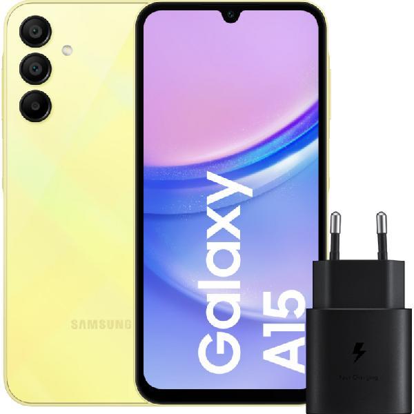 Samsung Galaxy A15 128GB Geel 5G + Samsung Oplader 25 Watt Zwart