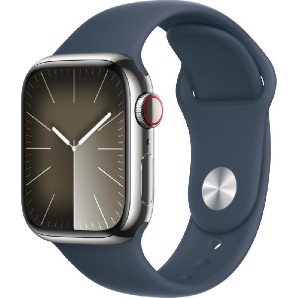 Apple Watch Series 9 4G 41mm Zilver Rvs Sportband Blauw M/L