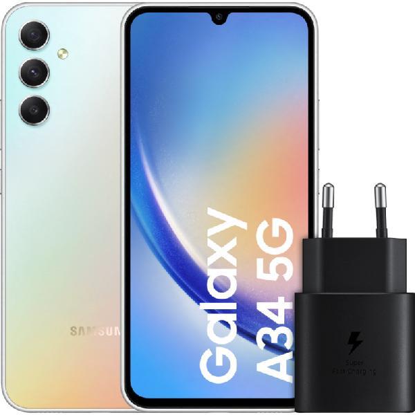 Samsung Galaxy A34 128GB Zilver 5G + Samsung Snellader Zwart