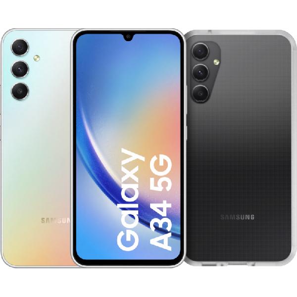 Samsung Galaxy A34 128GB Zilver 5G + Otterbox React Back Cover Transparant