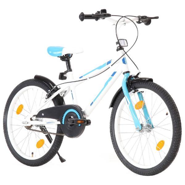 The Living Store Kinderfiets 20 inch - Blauw en wit - Staal frame - In hoogte verstelbaar - Met kettingkast - Voor- en