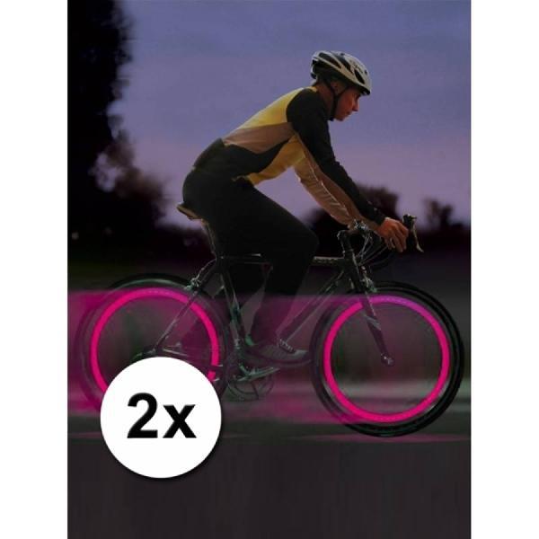 Fiets ventiel LED lampjes roze 2 stuks