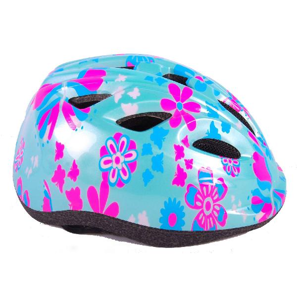 Volare kinderhelm bloemetjes 47-51 cm blauw/roze