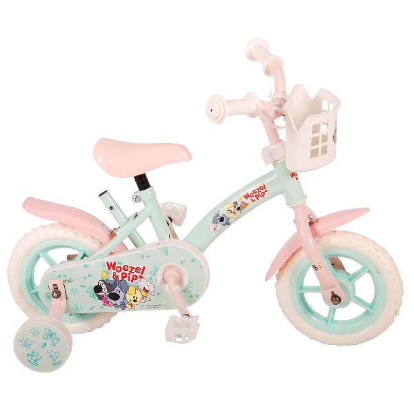 Woezel & Pip Kinderfiets - Meisjes - 10 inch - Mint Blauw/Roze - Doortrapper