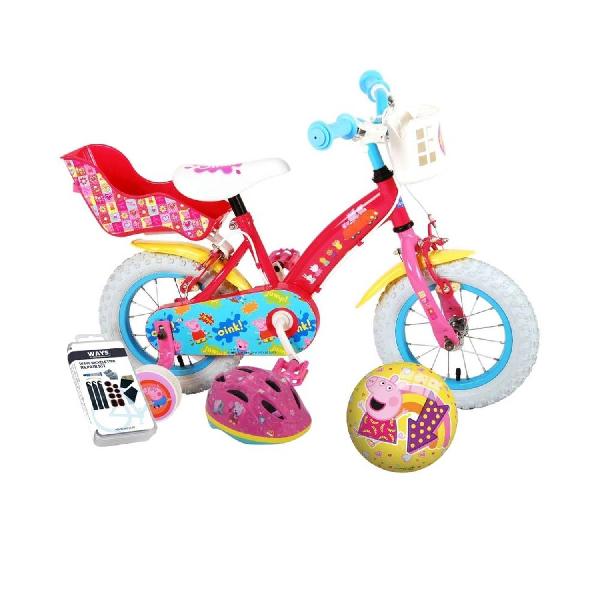 Volare Kinderfiets Peppa Pig - 12 inch - Roze - Twee handremmen - Met fietshelm en accessoires