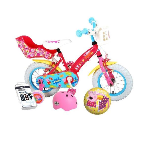 Volare Kinderfiets Peppa Pig - 12 inch - Roze - Twee handremmen - Met fietshelm + accessoires