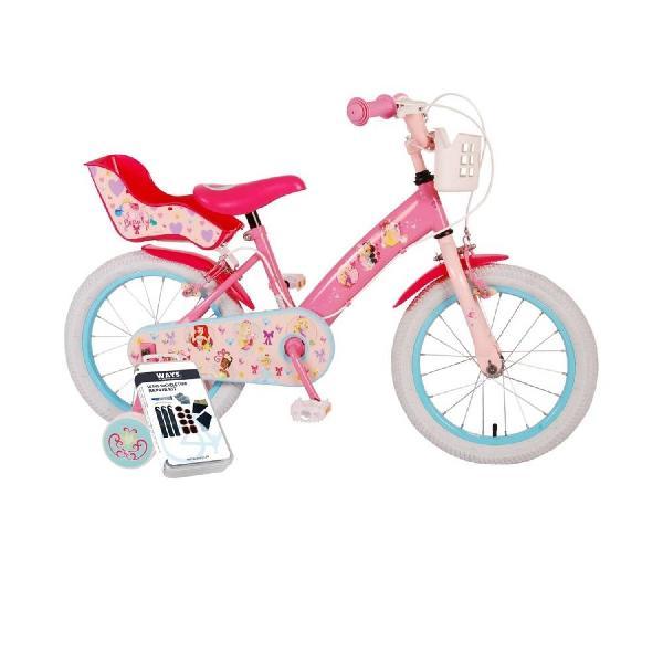 Volare Kinderfiets Disney Princess - 16 inch - Roze - Twee handremmen - Inclusief WAYS Bandenplakset