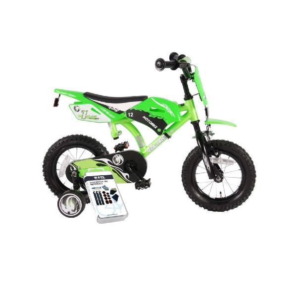 Volare Kinderfiets Motorbike - 12 inch - Groen - Inclusief WAYS Bandenplakset