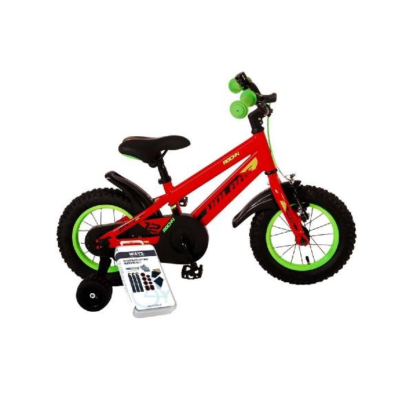 Volare Kinderfiets Rocky - 12 inch - Rood/Groen - Inclusief WAYS Bandenplakset