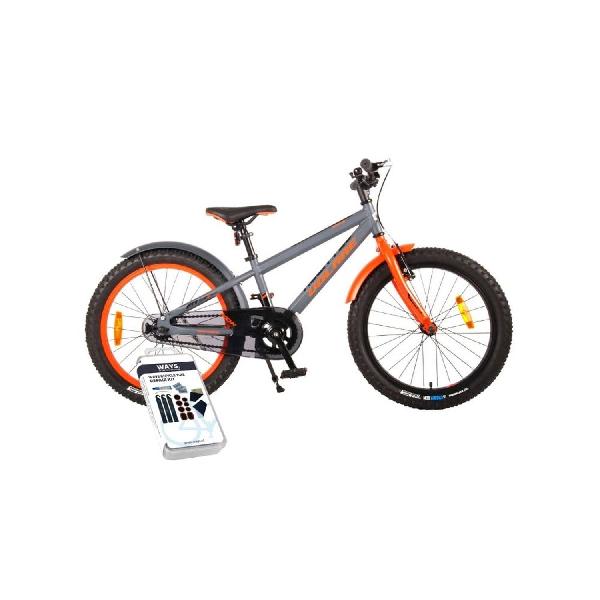 Volare Kinderfiets Rocky - 20 inch - Grijs/Oranje - Inclusief WAYS Bandenplakset