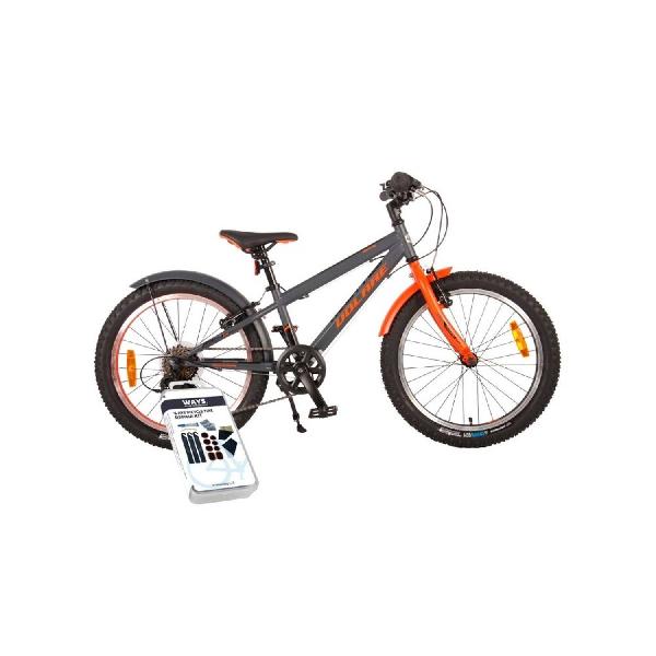 Volare Kinderfiets Rocky - 20 inch - Grijs/Oranje - 6 versnellingen - Inclusief WAYS Bandenplakset