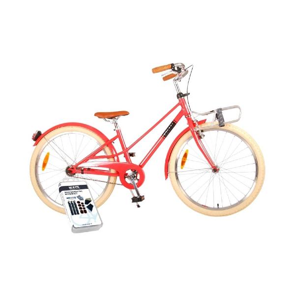 Volare Kinderfiets Melody - 24 inch - Koraal Rood - Inclusief WAYS Bandenplakset