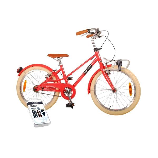 Volare Kinderfiets Melody - 20 inch - Koraal Rood - Twee handremmen - Inclusief WAYS Bandenplakset