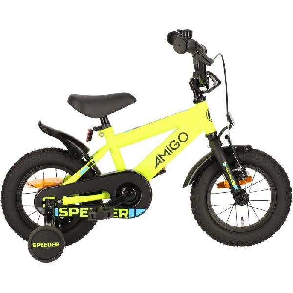 AMIGO Speeder 12 Inch 21,5 cm Jongens Terugtraprem Geel/Zwart