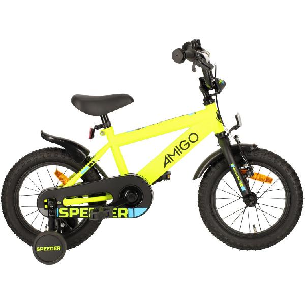 AMIGO Speeder 14 Inch 24 cm Jongens Terugtraprem Geel/Zwart