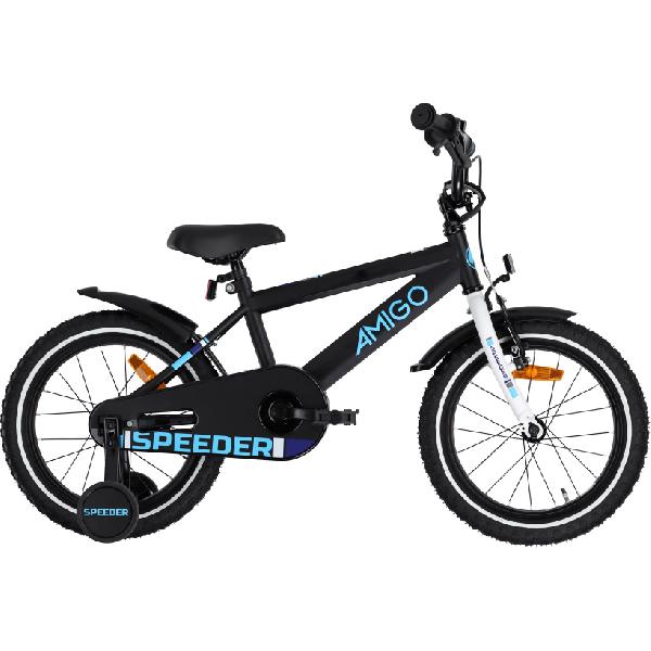 AMIGO Speeder 16 Inch 27 cm Jongens Terugtraprem Zwart/Blauw