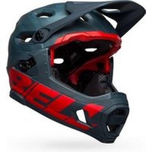 bell super dh sferische mips helm met afneembare kinriem blauw crimson rood 2021