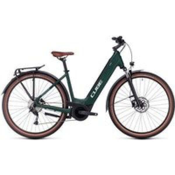 cube touring hybrid one 625 easy entry elektrische hybride fiets shimano alivio 9s 625 wh 700 mm donkergroen 2023