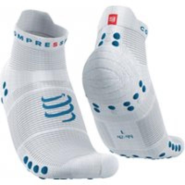 paar compressport pro racing socks v4 0 run low wit blauw