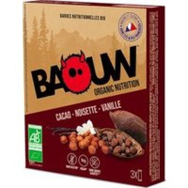 3 baouw biologische cacao hazelnoot vanille energierepen 25g