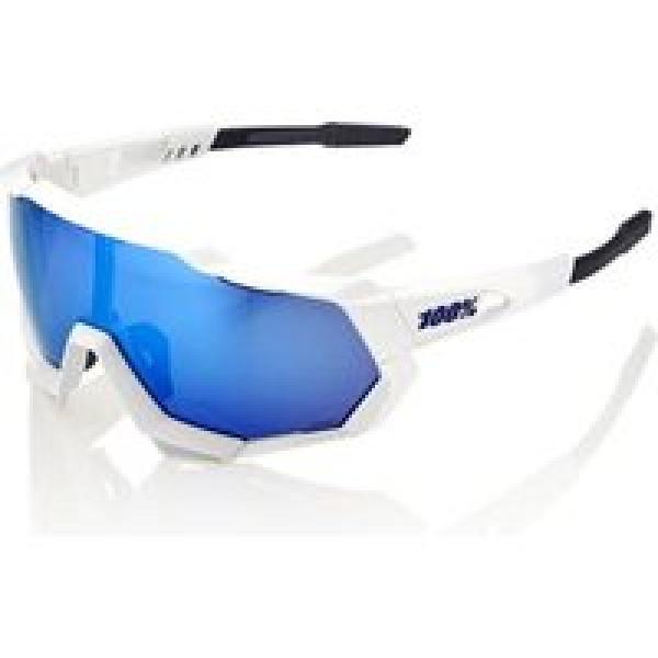 100 speedtrap white goggles blue hiper mirror lens