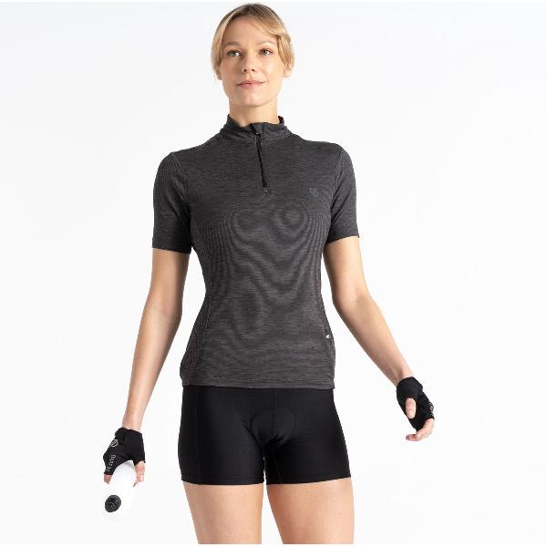 Dare2B, Pedal Through It Korte Mouw Dames Fietsshirt met halve rits, Zwart, Maat 42