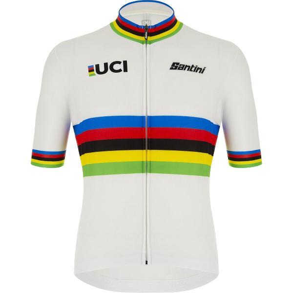 Santini Fietsshirt korte mouwen Heren Wit Multikleur - Uci World Campion Eco Jersey - Uci Official - XL