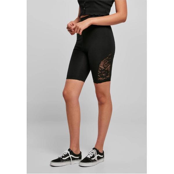 Urban Classics - High Waist Lace Inset Korte cycle broek - XS - Zwart