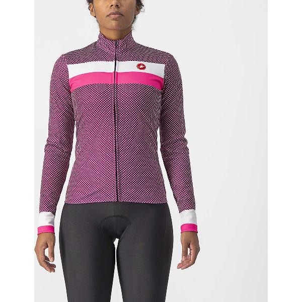 Castelli Fietsshirt lange mouwen Dames Fuchsia Wit - VOLARE LS JERSEY CYCLAMEN WHITE-PINK FLUO - M